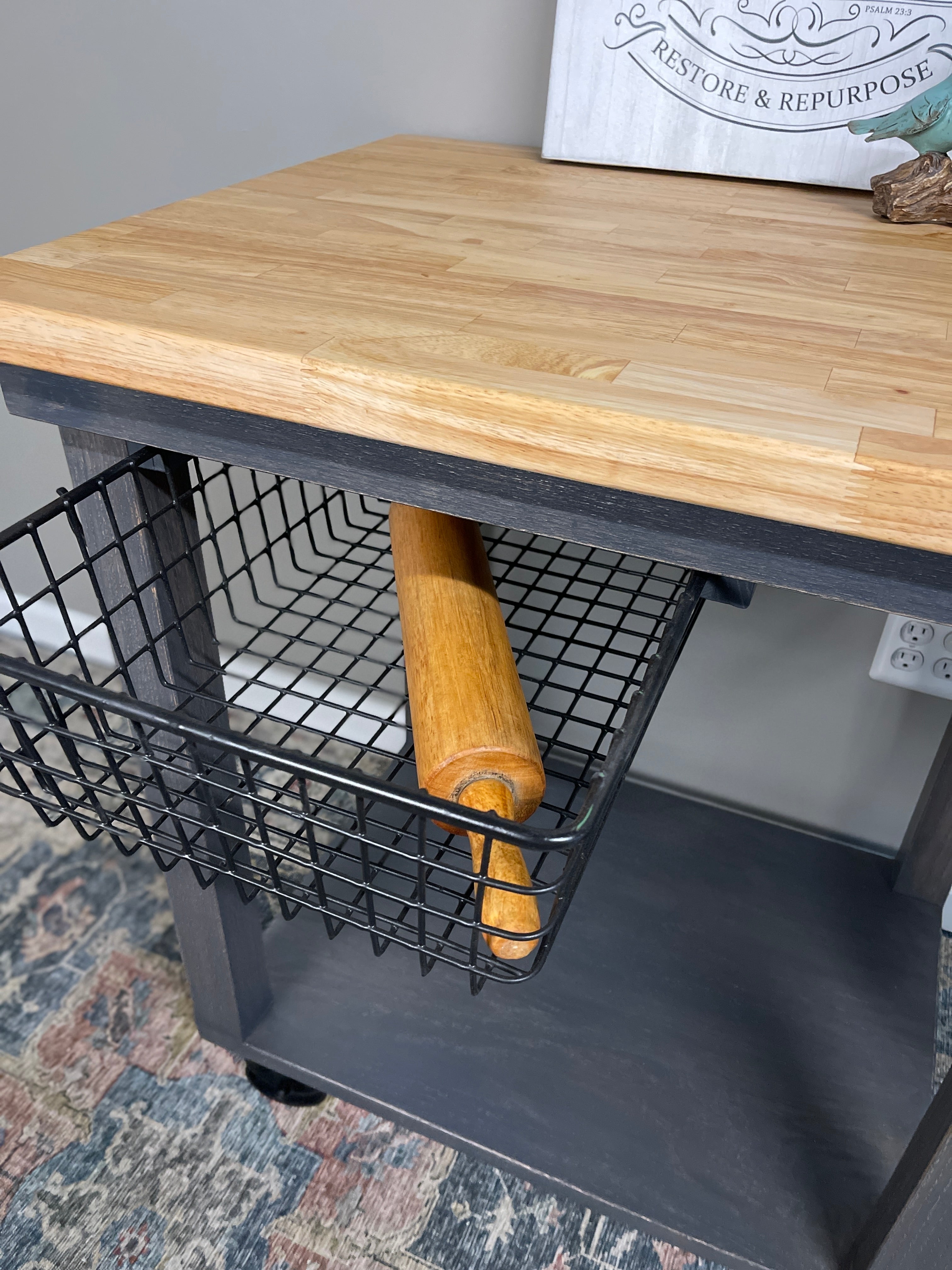 Butcher Block Rolling Kitchen Island