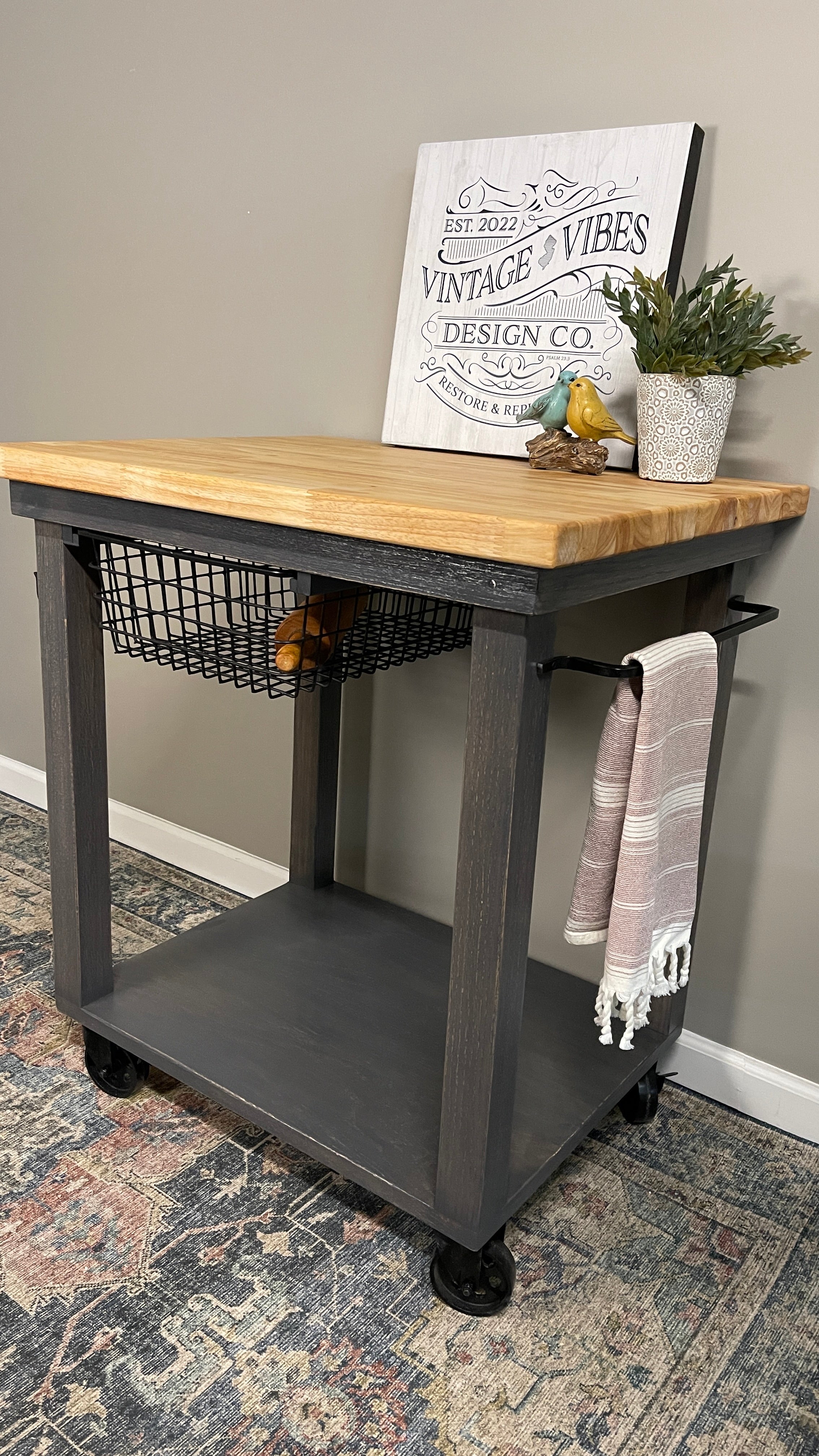 Butcher Block Rolling Kitchen Island