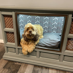 Vintage TV Cabinet Pet Bed - Sage Gray