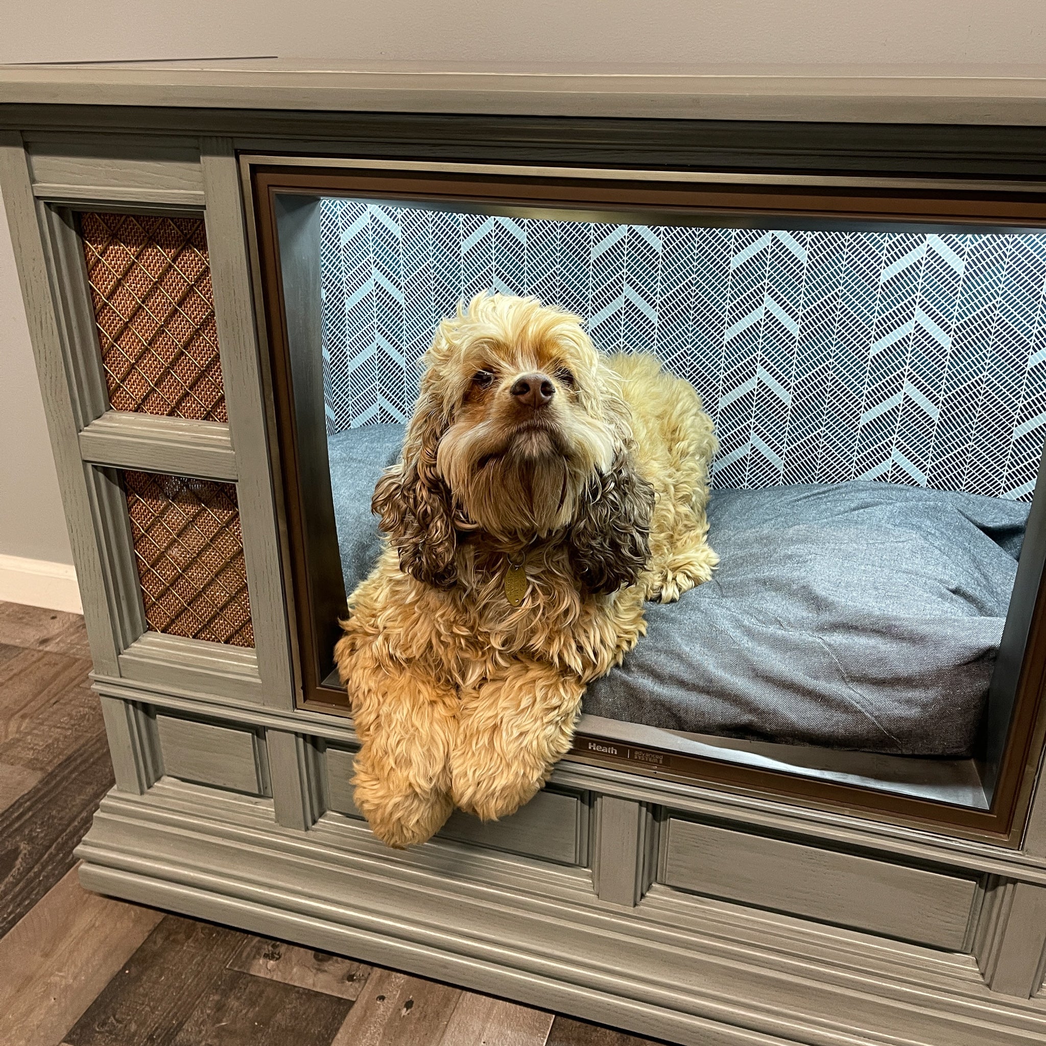 Vintage TV Cabinet Pet Bed - Sage Gray