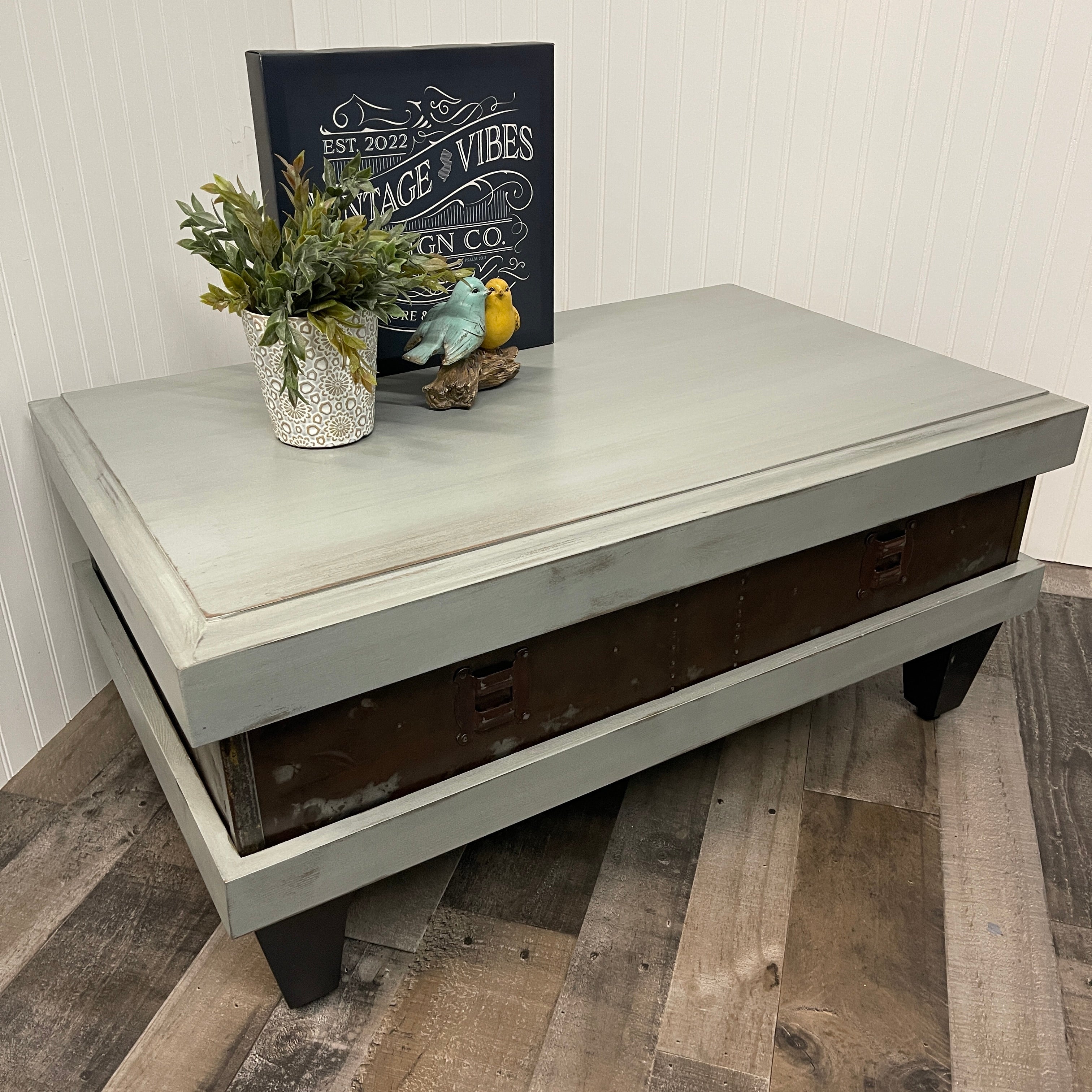 Steamer Trunk Coffee Table - Sage Gray