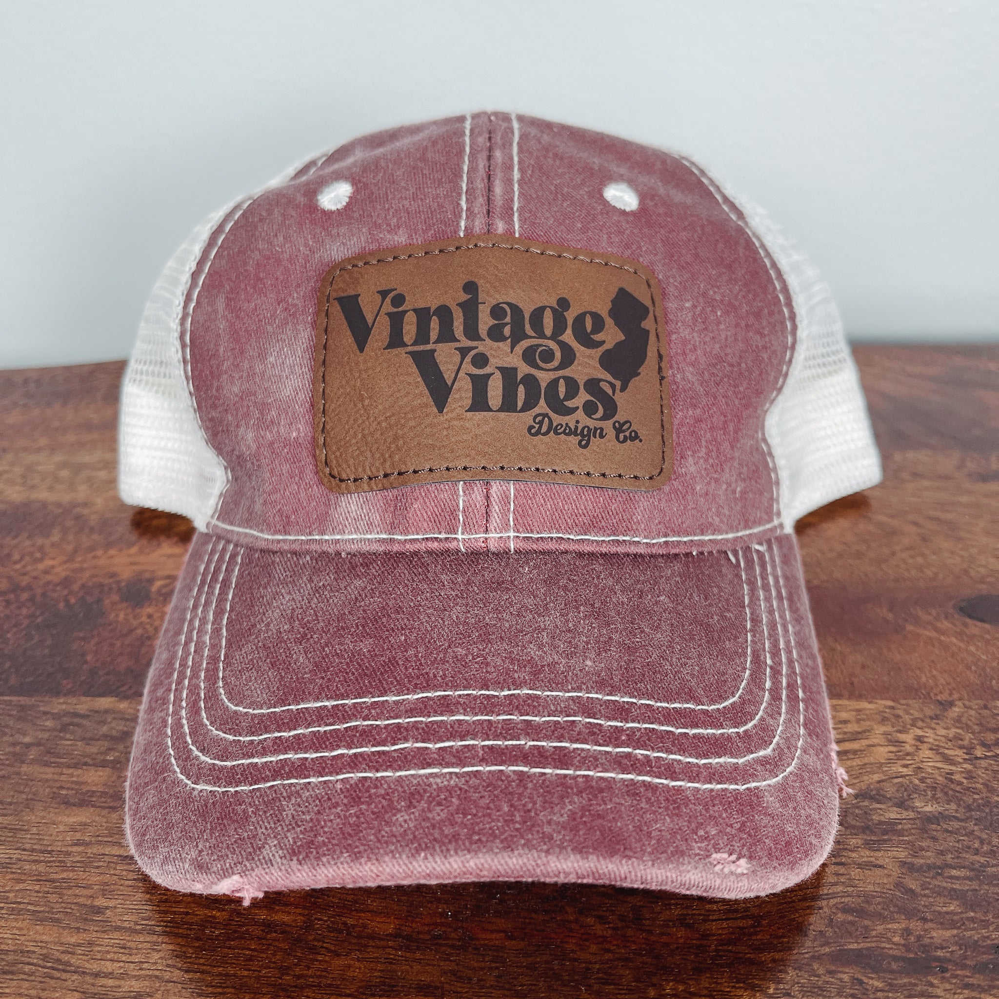 Snapback Hat - Distressed Red/White