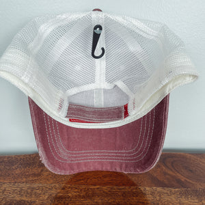 Snapback Hat - Distressed Red/White