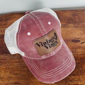 Snapback Hat - Distressed Red/White