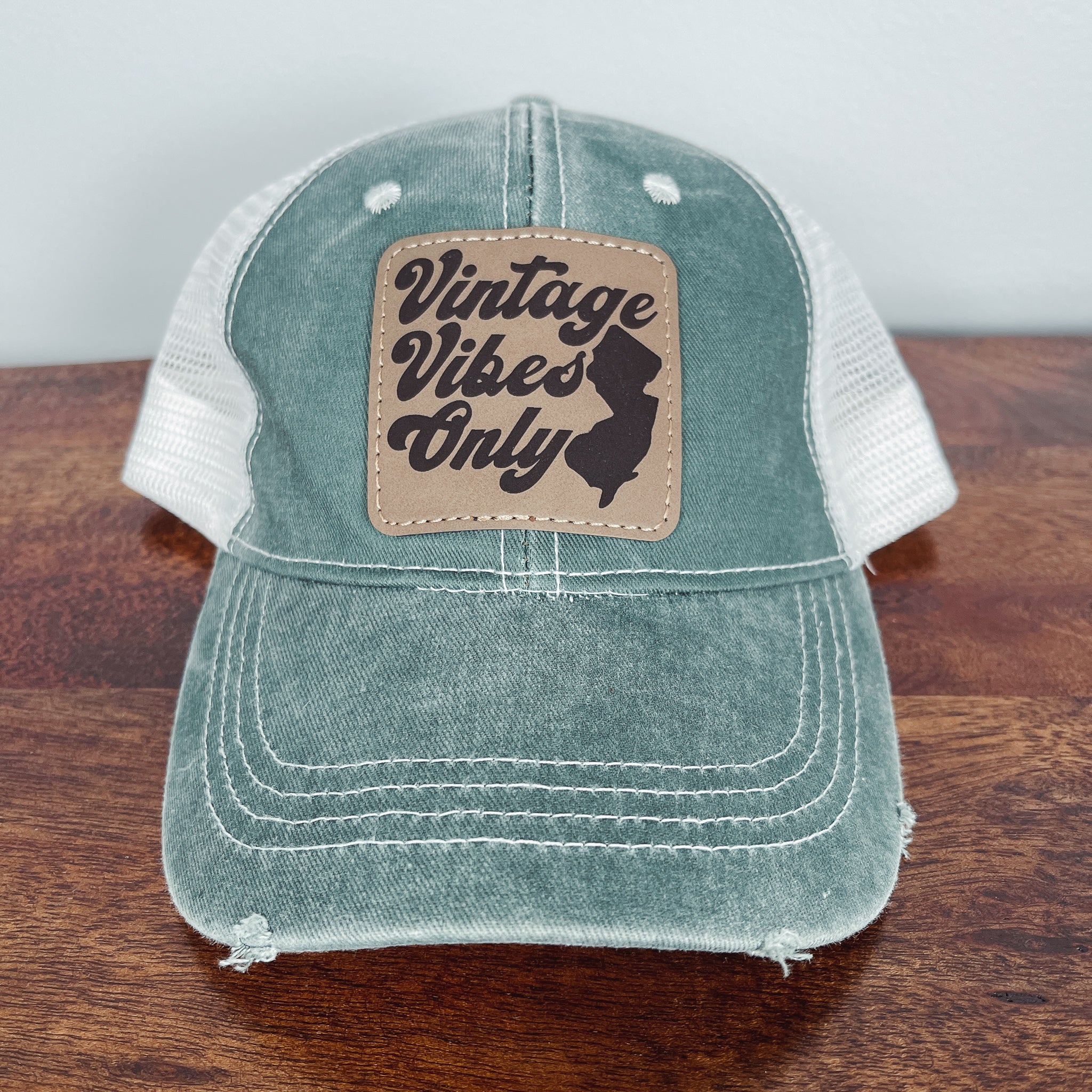 Snapback Hat - Distressed Green/White