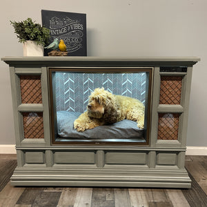 Vintage TV Cabinet Pet Bed - Sage Gray