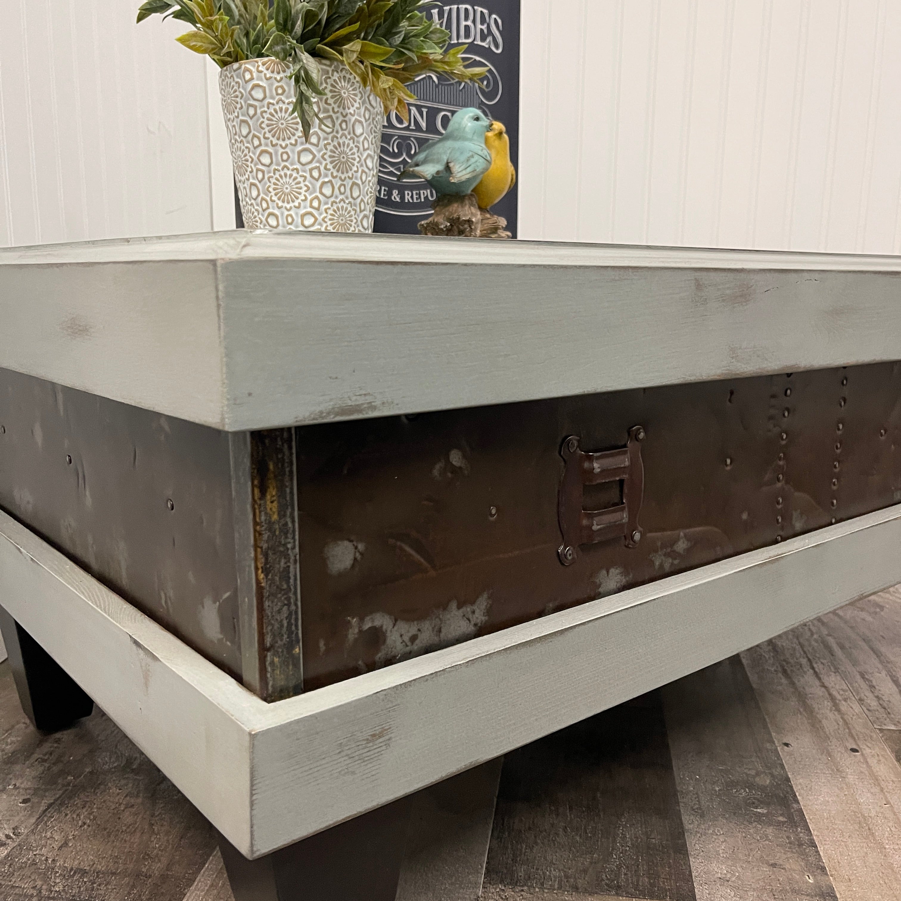 Steamer Trunk Coffee Table - Sage Gray