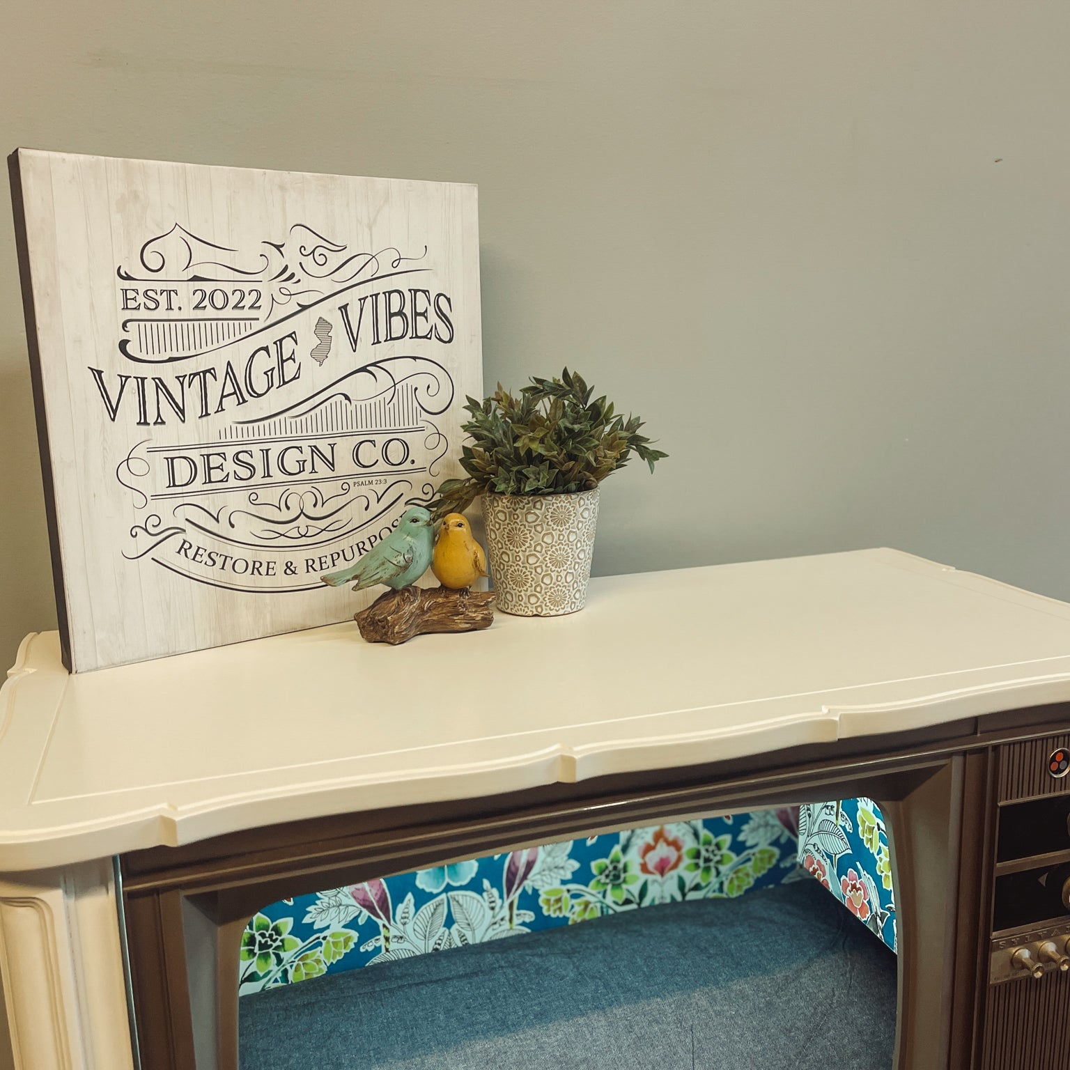 Vintage TV Cabinet Pet Bed - White