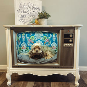 Vintage TV Cabinet Pet Bed - White